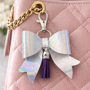 Holographic Bow Keychain Bag Charm with Purple Tassel